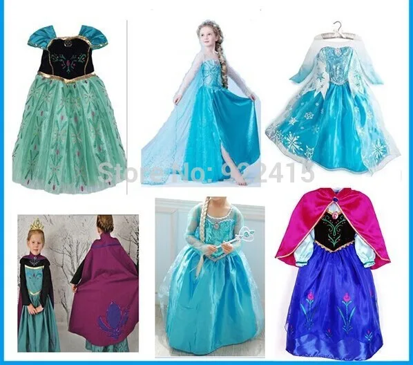 

free shipping ice Elsa Costume Size For Kids Princess Dress Sequined Cosplay party Costume Anna Dress girl dresses
