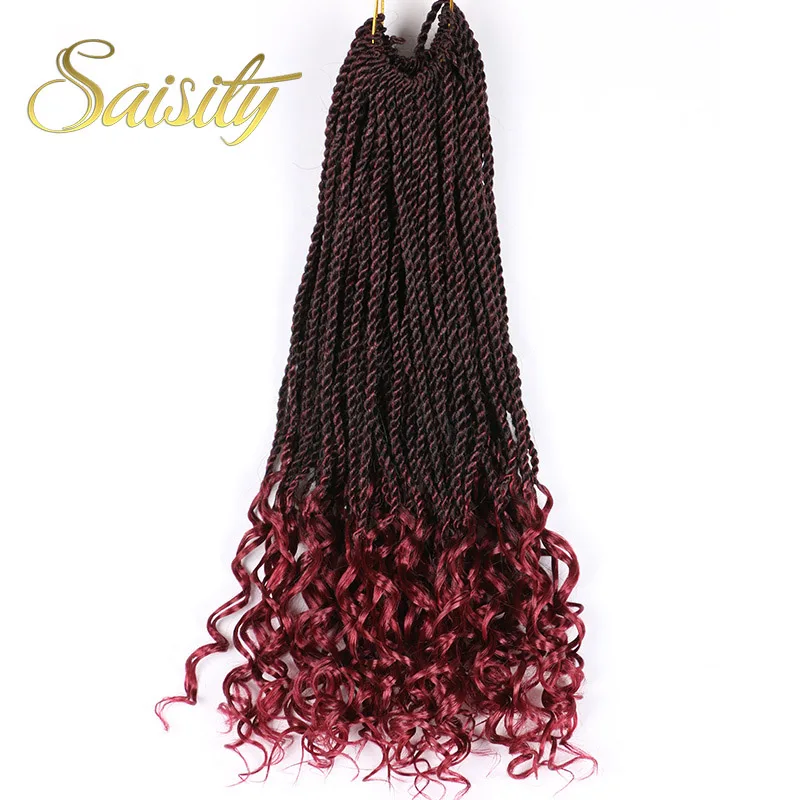 Saisity 18 дюймов Омбре Сенегальские крученые крючки волосы 32 пряди/упаковка синтетические плетеные волосы для наращивания - Цвет: T1B/бордовый