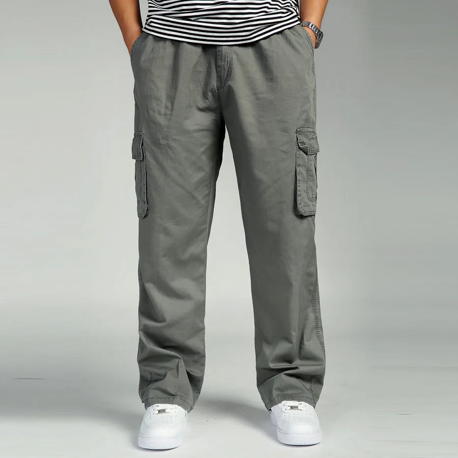 Мужские брюки-карго большого размера плюс, повседневные мужские брюки с эластичным поясом и карманами, хлопковые брюки, мужские Длинные Мешковатые брюки большого размера 5XL 6XL
