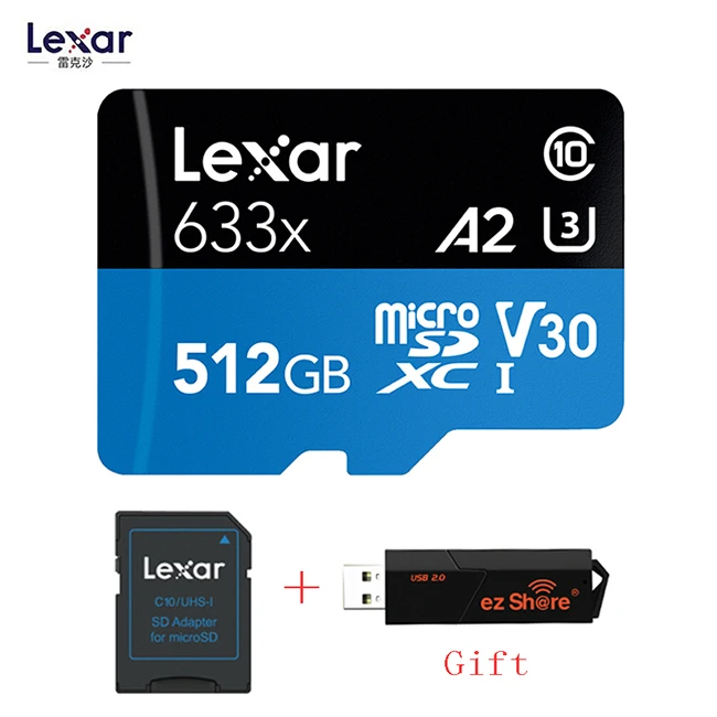 Lexar 95 МБ/с./с 633x Micro sd карта 512 ГБ считыватель карт памяти Uhs-1 для дрона Gopro Dji спортивная видеокамера - Емкость: 512 ГБ