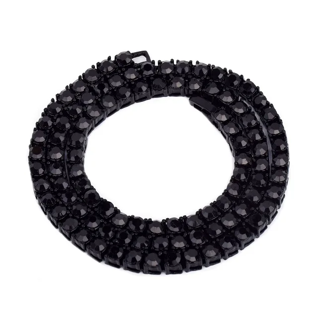 Мужская хип-хоп Золотая отделка 5 мм Стразы теннисные звенья Шарм Панк ювелирные изделия модное ожерелье на длинной цепочке 1" 18" 20" - Окраска металла: Black