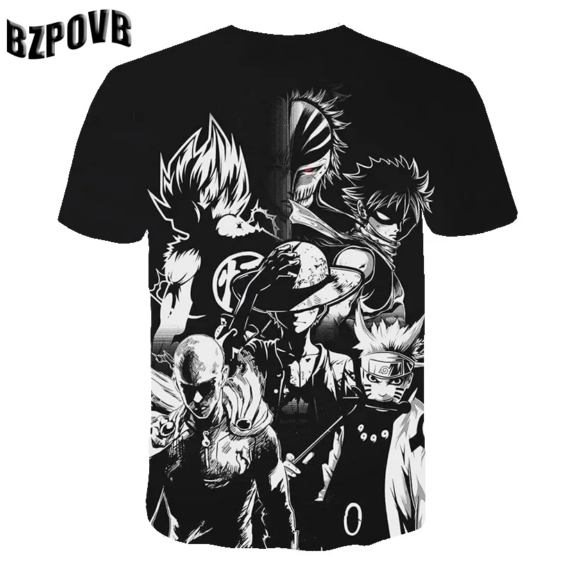 New Fashion Casual Breathable Short Sleeve T-shirt Mens Fashion 3D Print Nautical King and Naruto Pattern Shirt Short Sleeve Te