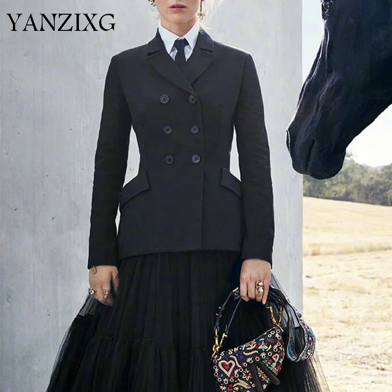

2019 New Spring And Summer Fashion Women Clothes Notched Collar Full Sleeves Single Breasted High Waist Blazer R735