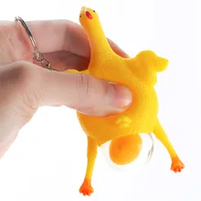 Funny Creative Squishy Toy Layer Chicken Trick Toy with Key Chain Funny Tricky Toys Practical Jokes