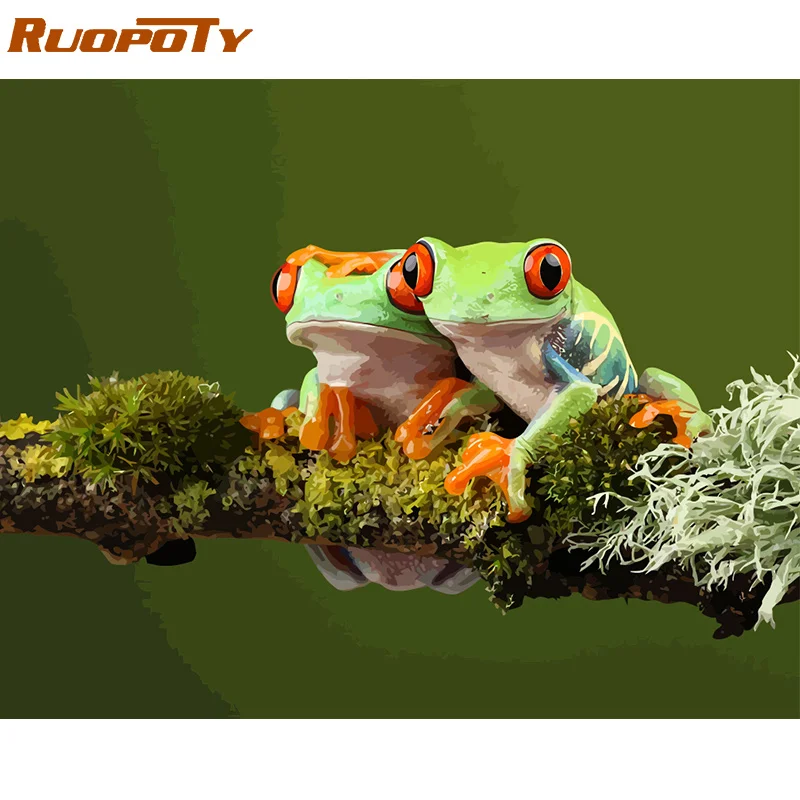 RUOPOTY рамка лягушка животные DIY Краска по номерам современный дом настенное