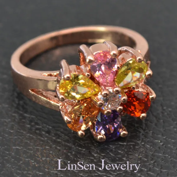 New design fashion luxury multicolor/red flower Cubic Zirconia rings