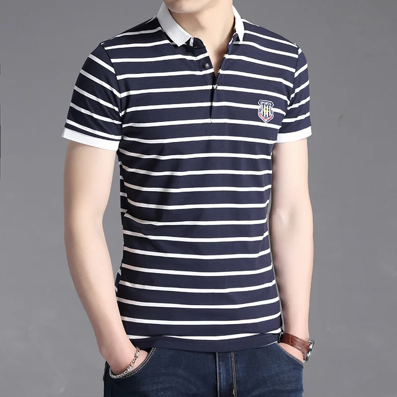 Мужская Хлопковая полосатая рубашка с короткими рукавами и отворотами тонкая весенняя Молодежная Весенняя и летняя стильная рубашка размер XL 2XL