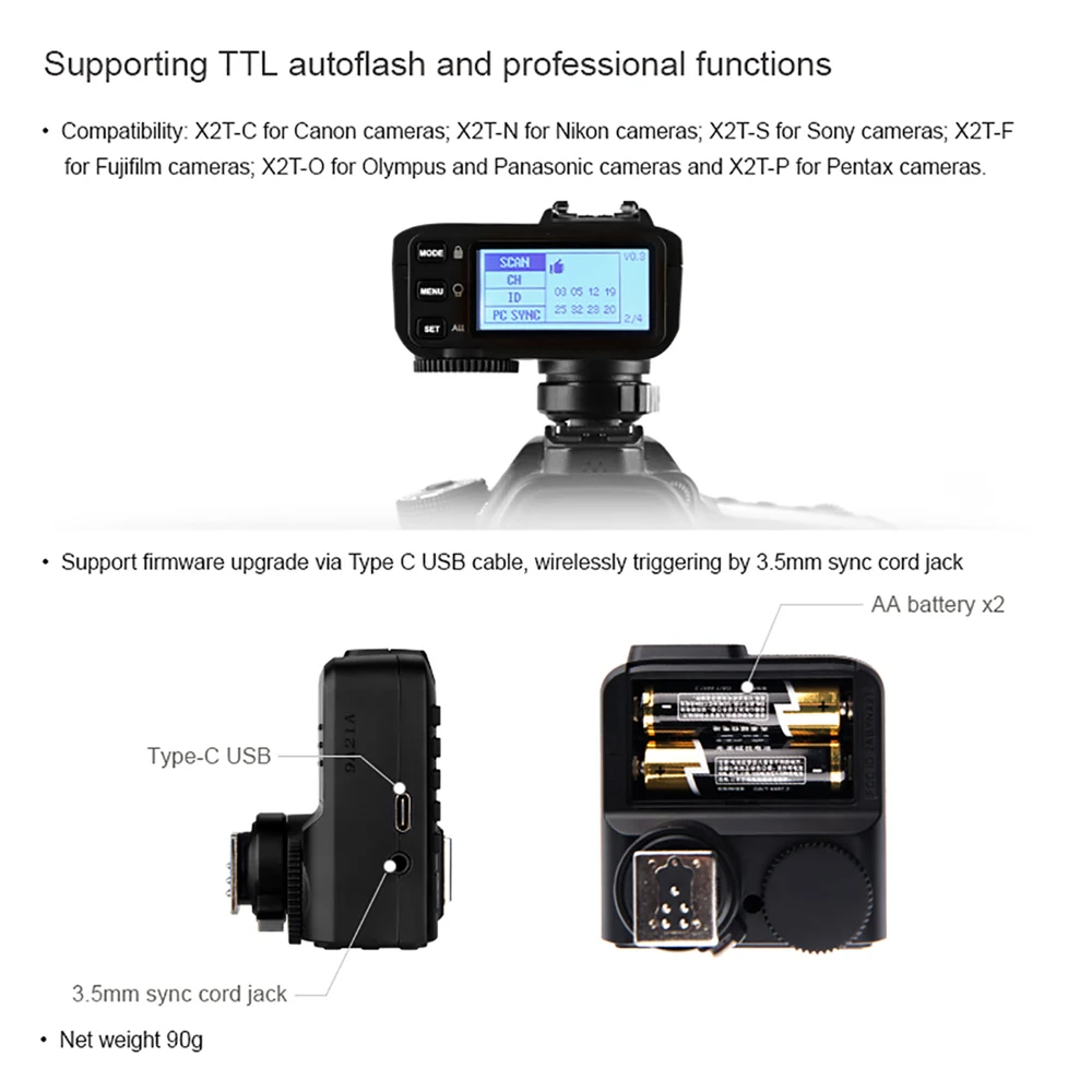 Godox X2T-C/F/N/O/P/S Bluetooth передатчик триггер 2,4 г ttl HSS для Canon Nikon sony Fujifilm Panasonic Pentax Olympus