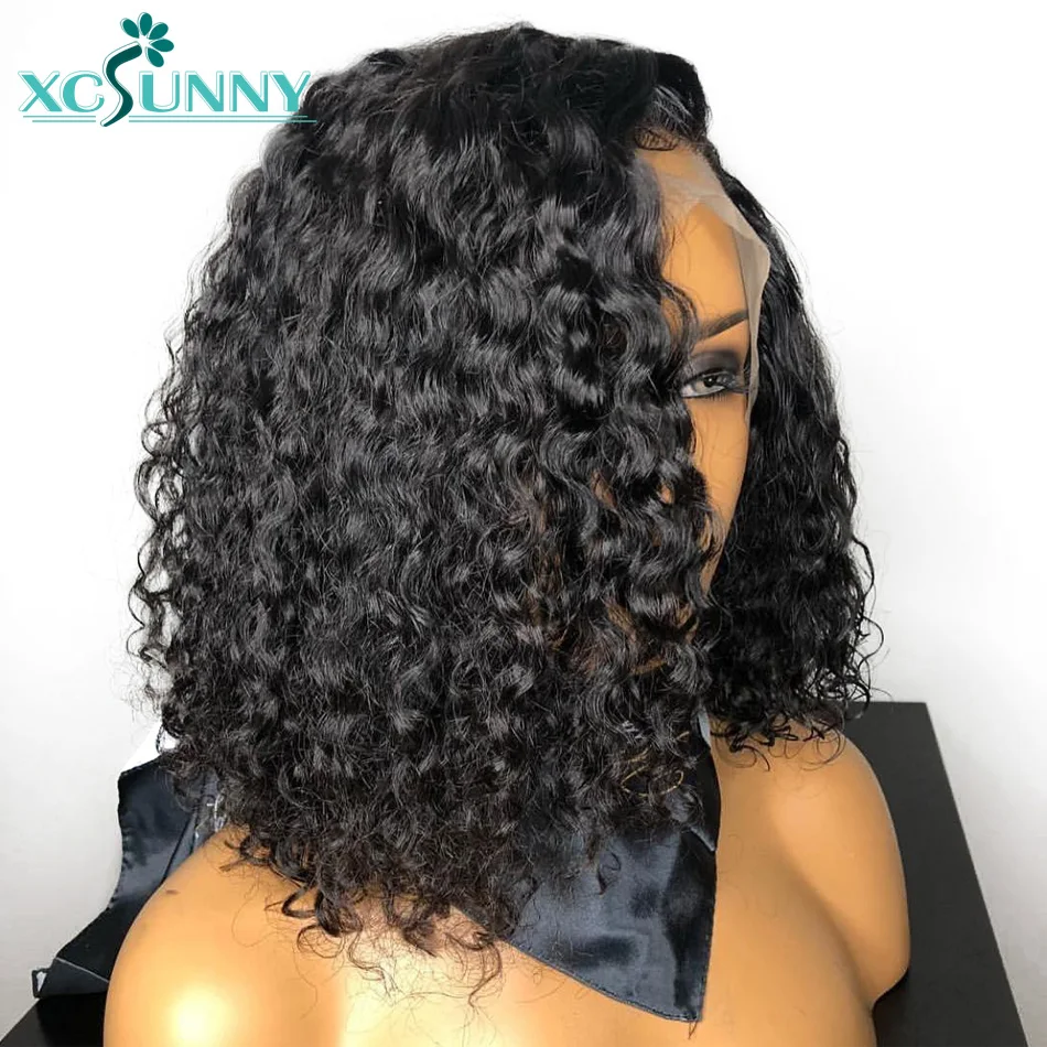 

13x6 Short Bob Curly Lace Front Human Hair Wigs For Women Remy Hair Brazilian Deep Parting Lace Frontal Wig Whole Bleached Knots