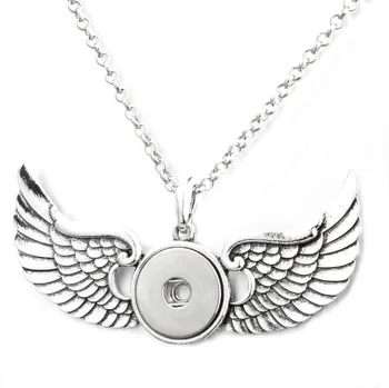 

New Angel Wings Snap Button Necklace with Chians Vintage Metal Snap Pendant Necklace fit 18mm 20mm Snap Button Jewelry For Women