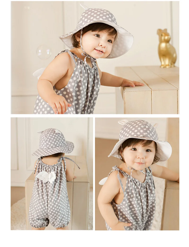 Dots Polka Baby Hat Cute Ears Baby Sun Hat Cotton Bucket Hat Toddler Boy Girl Hat Fashion Outdoor Fisher Hat Baby Girls Clothing (1)