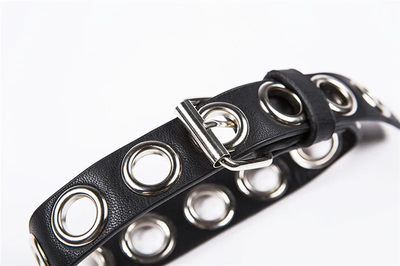 Хип-хоп harajuku в стиле панк рок черное ожерелье с круглым отверстием из искусственной кожи колье для женщин и мужчин