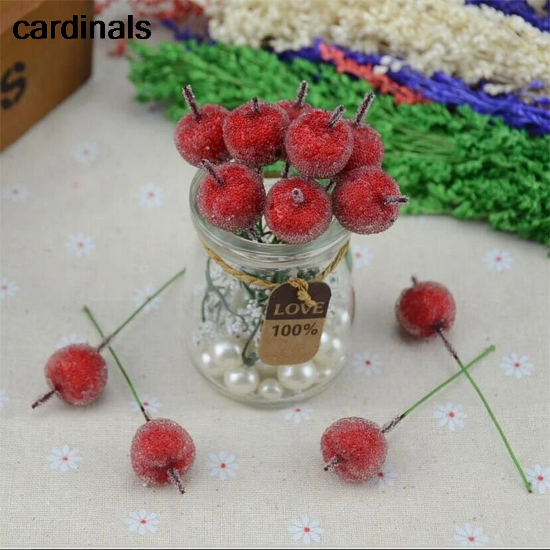 

10pcs 2cm Mini Artificial Fruit glass Berries Apple pomegranate Bouquet Stamen Christmas Decorative Scrapbooking Gift Box Craft