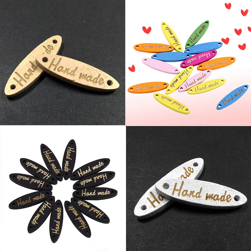 

100pcs Handmade Wooden Buttons 2 Holes Tags Label for DIY Sewing Crafts