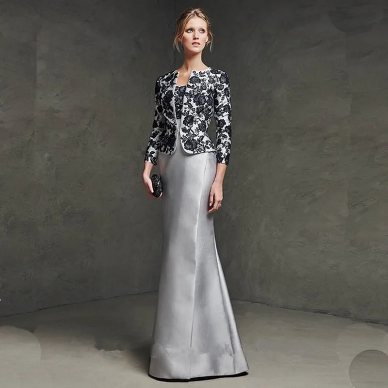 2016 plus size Mother of the Bride Dresses with Jacket Silver Satin