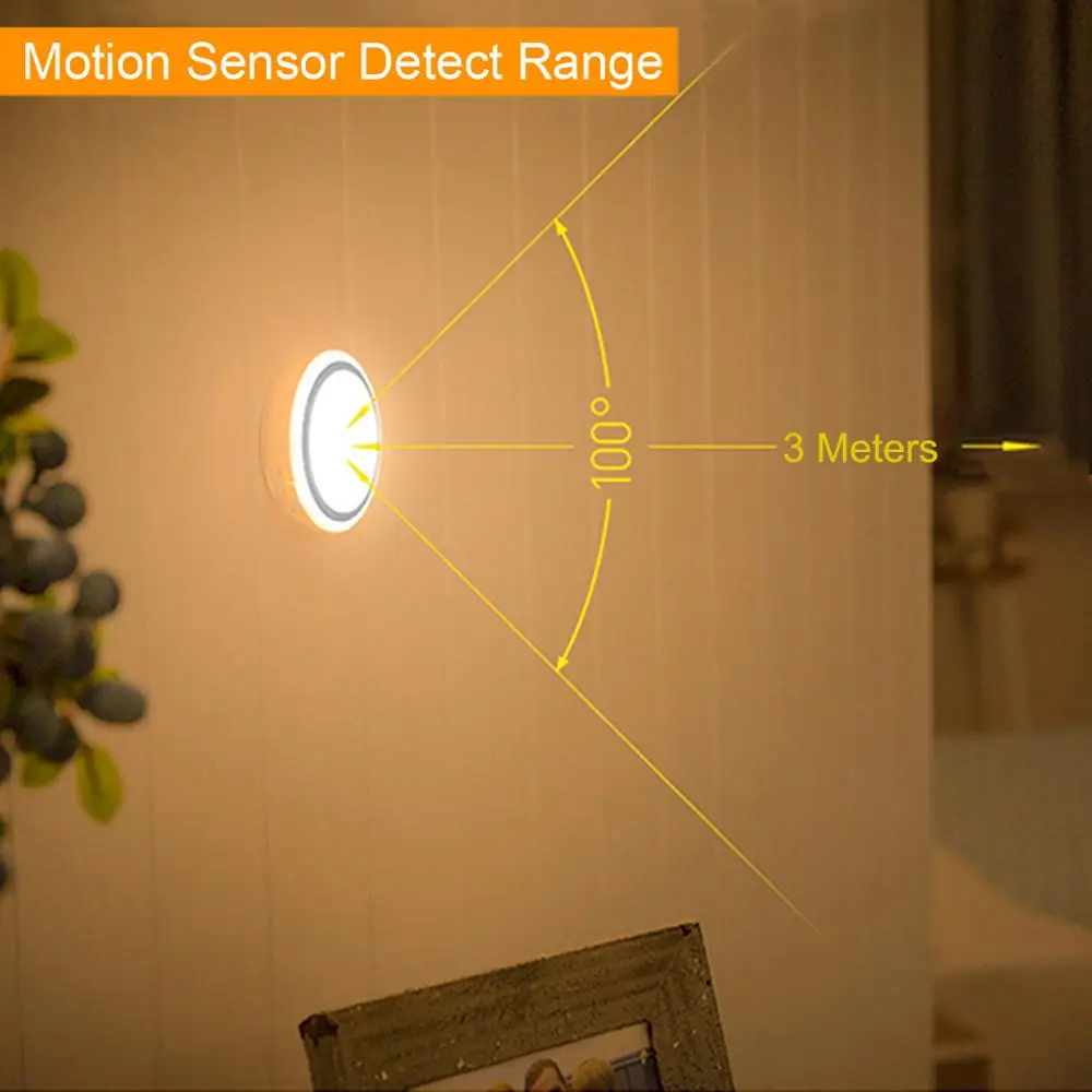

4 in 1 LED Motion sensor Night light USB Rechargeable Cordless Stick-Anywhere for Closet Stair Lights Wall Lights Hallway round