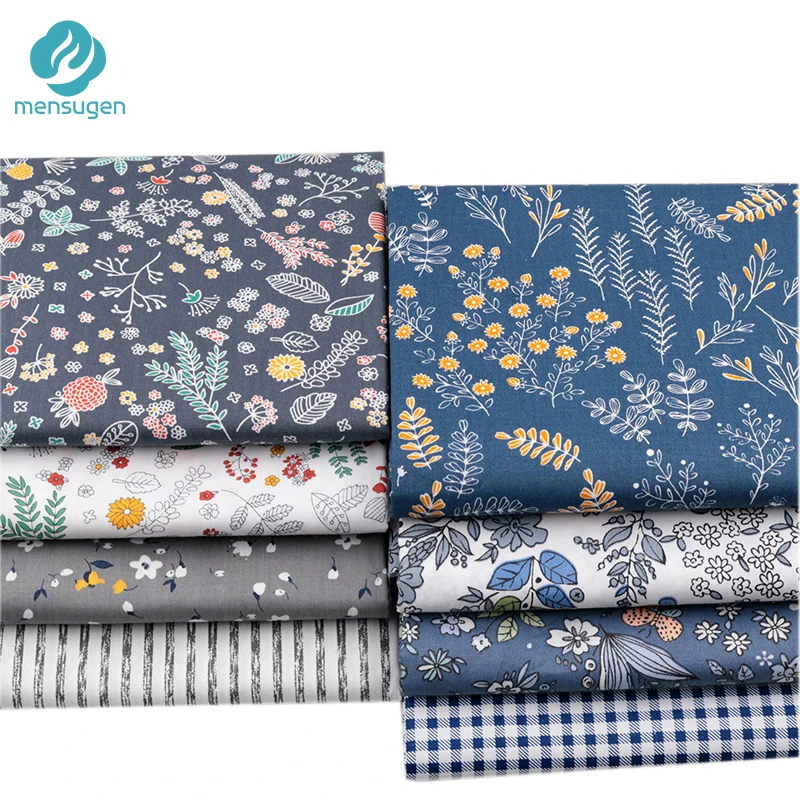 

Fabric Meters Grey Navy Flower Plaid Stripes Cotton Fabrics for Clothes Dresses Sewing Pillows Blanket Doll Cloth DIY Meterial