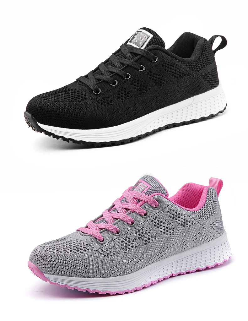 Breathable Walking Mesh Lace Up Flat Shoes Sneakers