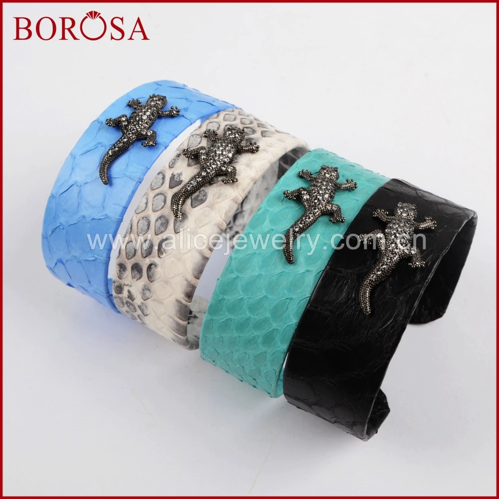 BOROSA 2017 New Design Rainbow Snake Skin Cuff Bangle CZ Stone Crystal