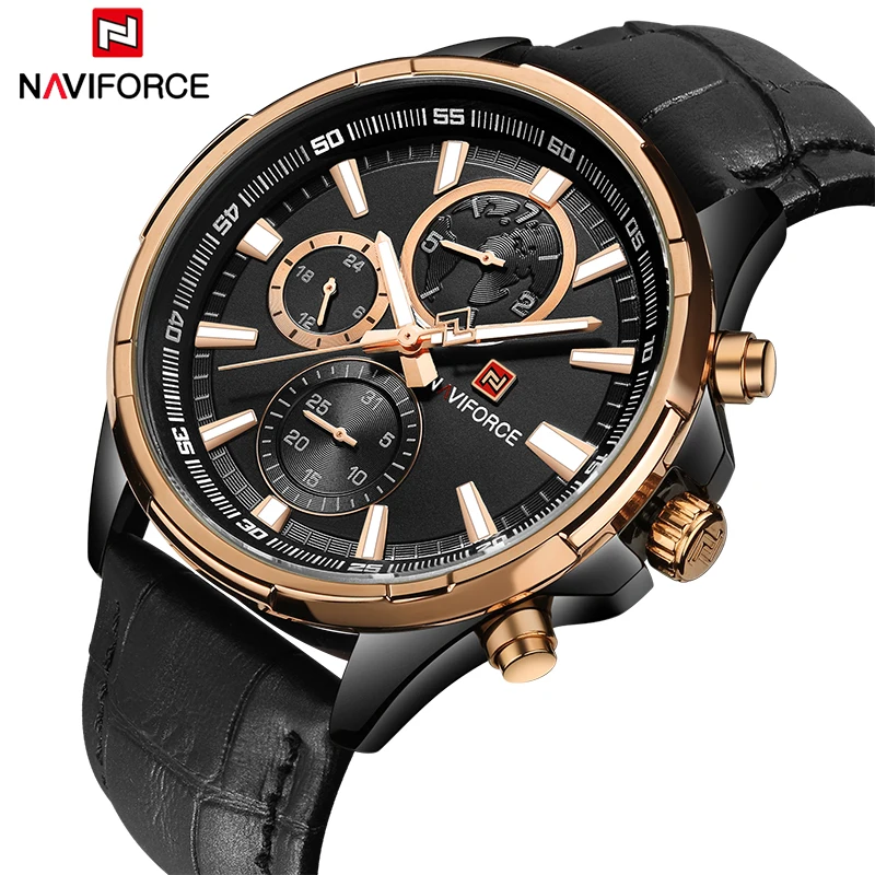 

NAVIFORCE Luxury Brand Men Chronograph Sports Watches Waterproof Leather Casual Quartz Men's Wrist watch Relogio Masculino 9089
