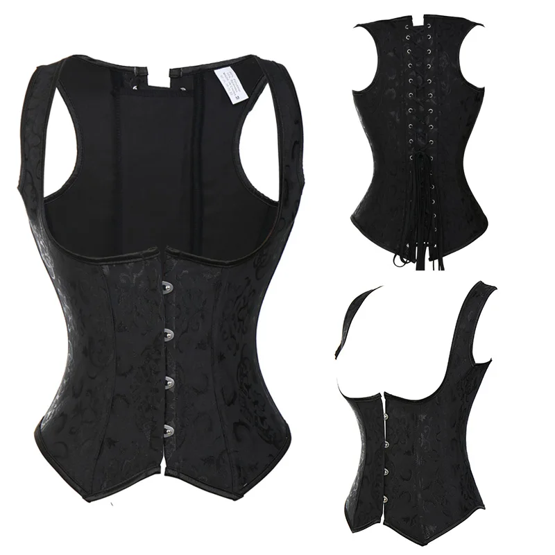 

Sprial Steel Boned Steampunk Corsets And Bustiers Gothic Brocade Underbust Lace Up Corset Black Corselet Plus Size TYQ