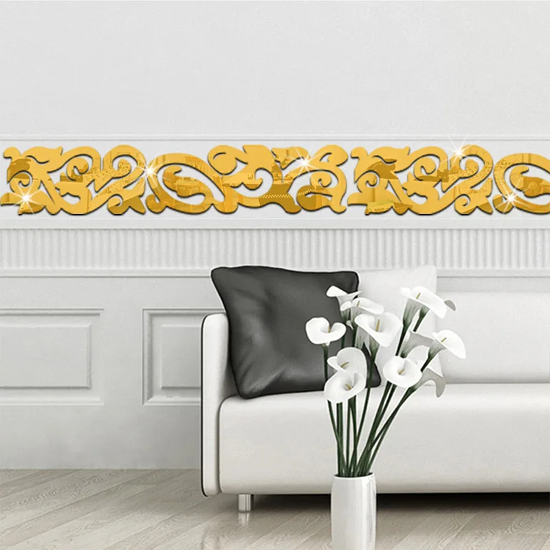 

3D Acrylic Mirror Wall Sticker European Waist Line Lace Strip Wall Sticker Living Room Bedroom TV Background Decoration Sticker