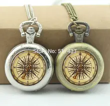 Steampunk Compass Pocket Watch Memory Locket Necklace Vintage Pocket Watch Necklace Silver