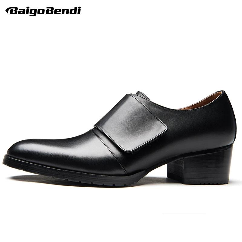 US Size 5-10 Trendy Men Pointed Toe Heels Genuine Leather Hook Loop Thick Heel Oxfords Business Man Dress Shoes Four Seasons US Size 5-10 Trendy Men Pointed Toe Heels Genuine Leather Hook Loop Thick Heel Oxfords Business Man Dress Shoes Four Seasons