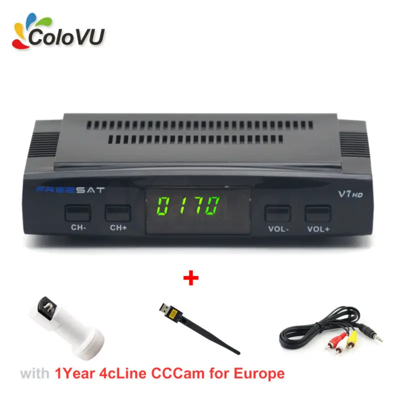 Digital Satellite Receiver Freesat V7 HD DVB-S/S2 FTA Set Top Box + 4cLine CCCAM Universal LNB USB WiFi support Biss DRE | Электроника