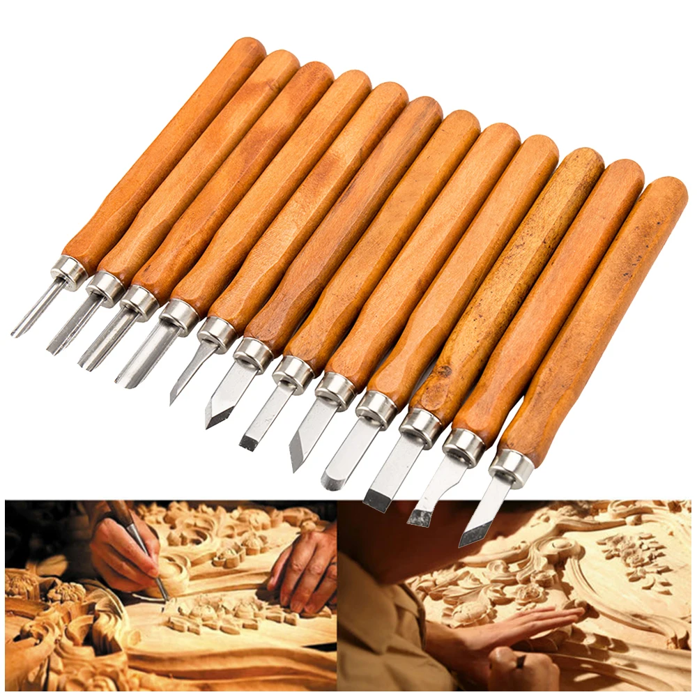 12pcs/Set Hand Wood Carving Chisels Knife Tool for Basic Woodcut