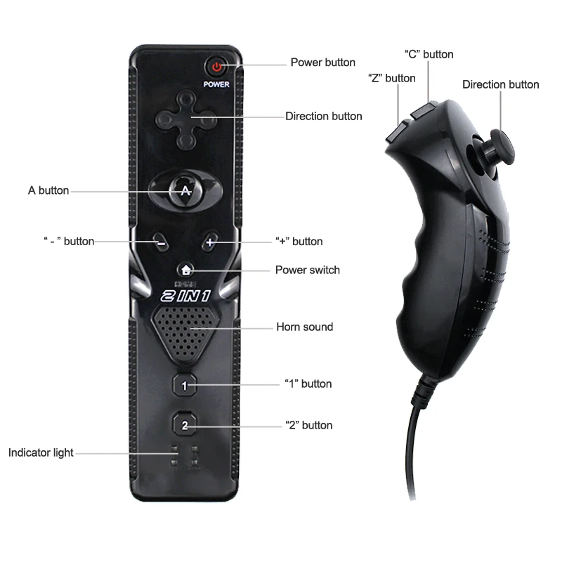 Беспроводной пульт дистанционного управления 2 в 1 для Nintendo For Wii Nunchuck с геймпадом