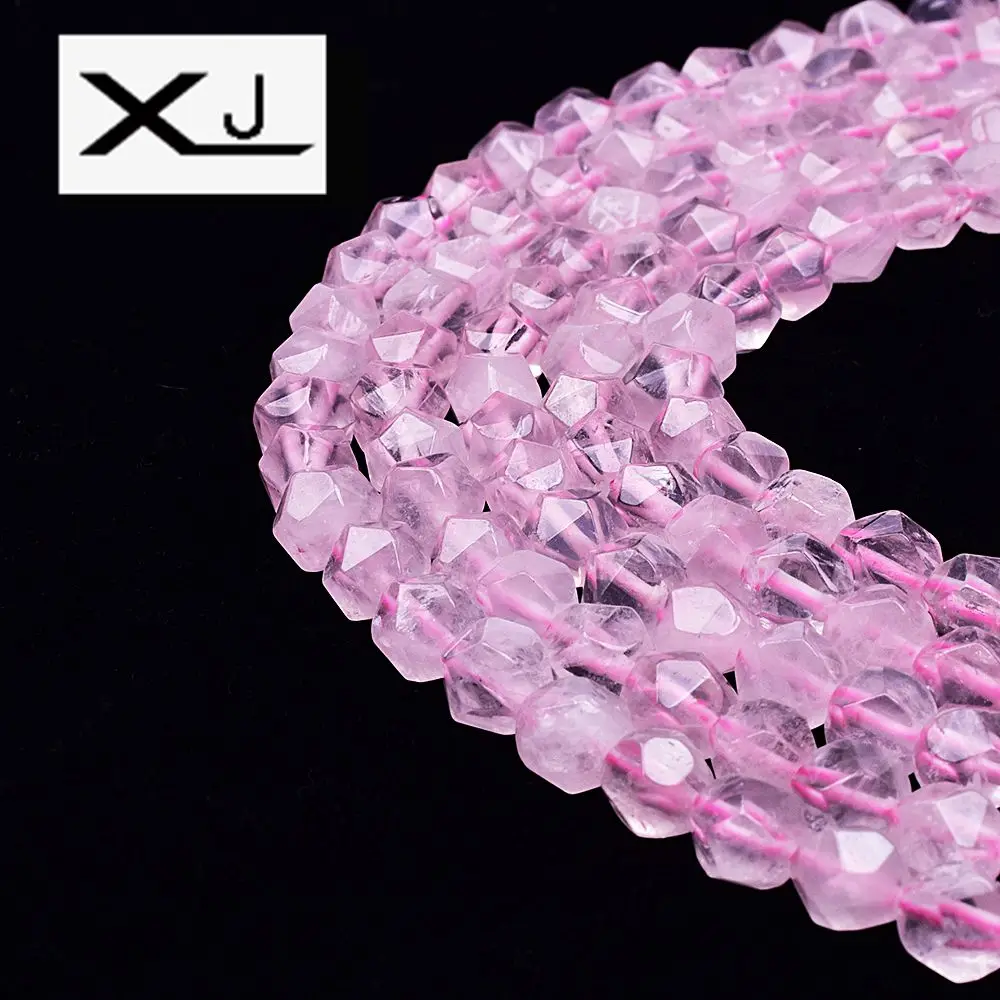 

XIN JIAO AAA Natural Faceted Pink Stone Cutted Crystal Stone Beads Round Loose for Jewelry Making 15.5" a Strand