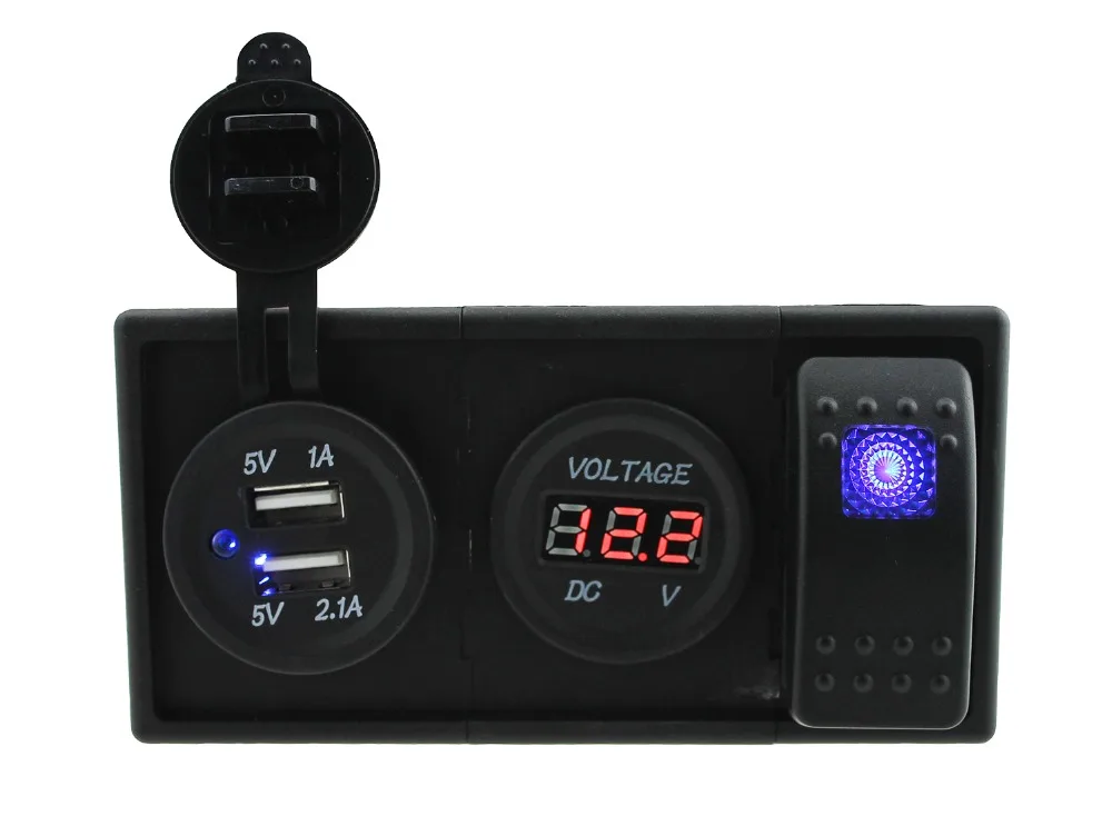 Красный светодиодный вольтметр DC12V 24V 3.1A Dual USB розетка с кулисный переключатель