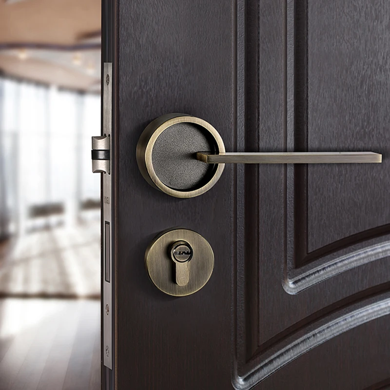  Gold American/ Bedroom Door Handle Lock Security Entry Split Silent Lock Core Door Furniture Indoor - 32970843161