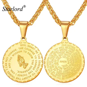 

Starlord Praying Hands Pendants Necklaces& Bible Verse Prayer Coin Jewelry Vintage Gold Color Stainless Steel Bijoux Men GP2356