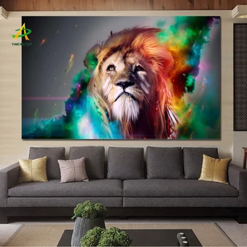 

YWDECOR Pangu Culture Modern Animal Colorful Lion King Canvas Painting HD Print on Canvas Home Wall Decor Art Picture Painting