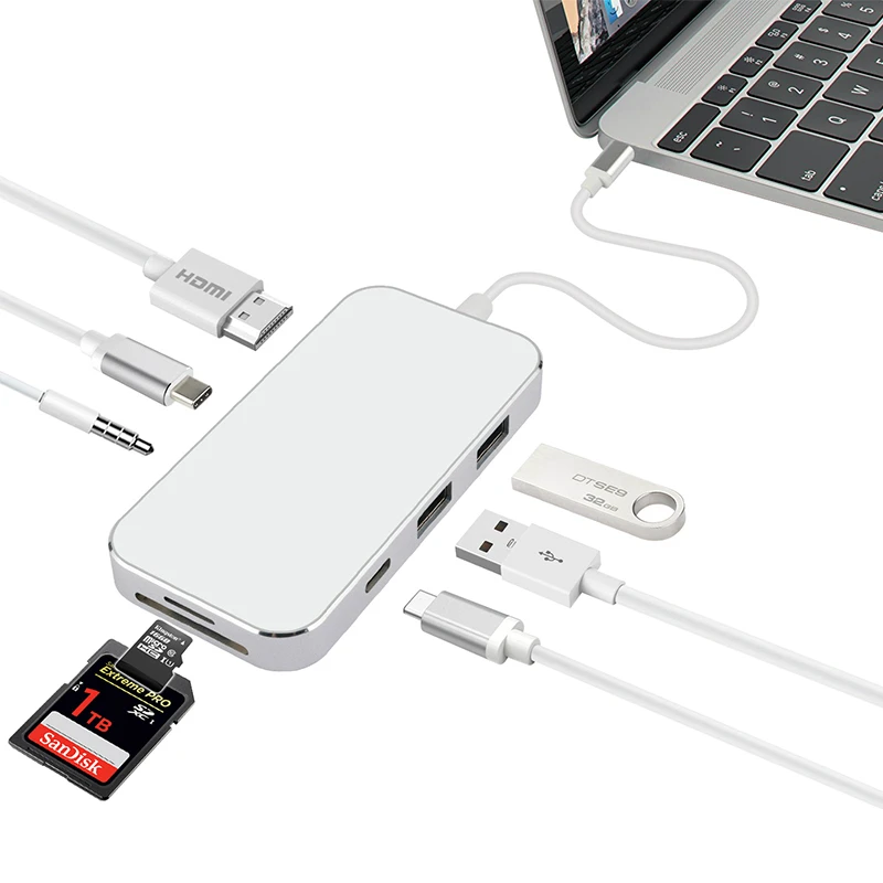 

OLOEY 7-in-1 USB C USB-C Hub with Type C Power Delivery 4K Video HDMI SD/TF Card Reader USB HUB for MacBook Pro HUB Splitters
