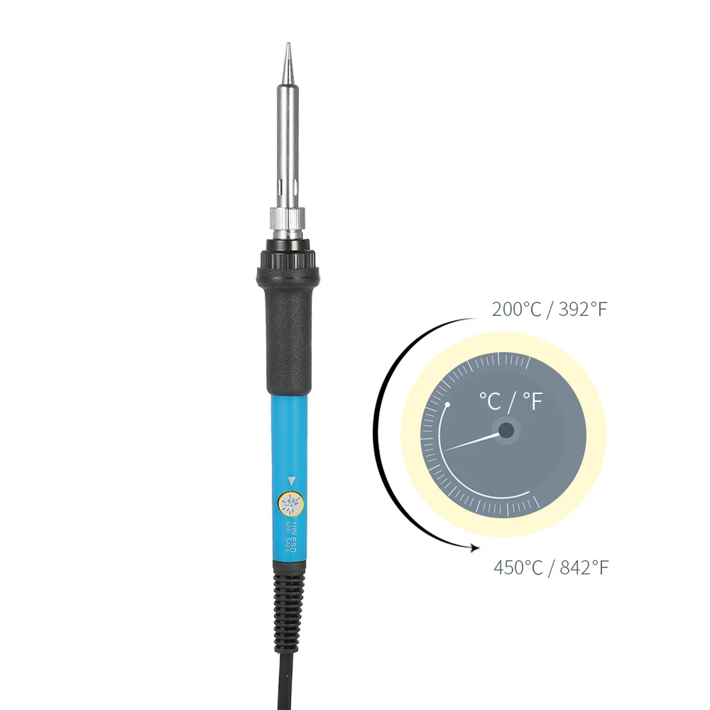 Паяльник 60 Вт электрическая регулируемая температура сварочный паяльник + 5 сменных паяльников набор В 220 В ЕС США штекер