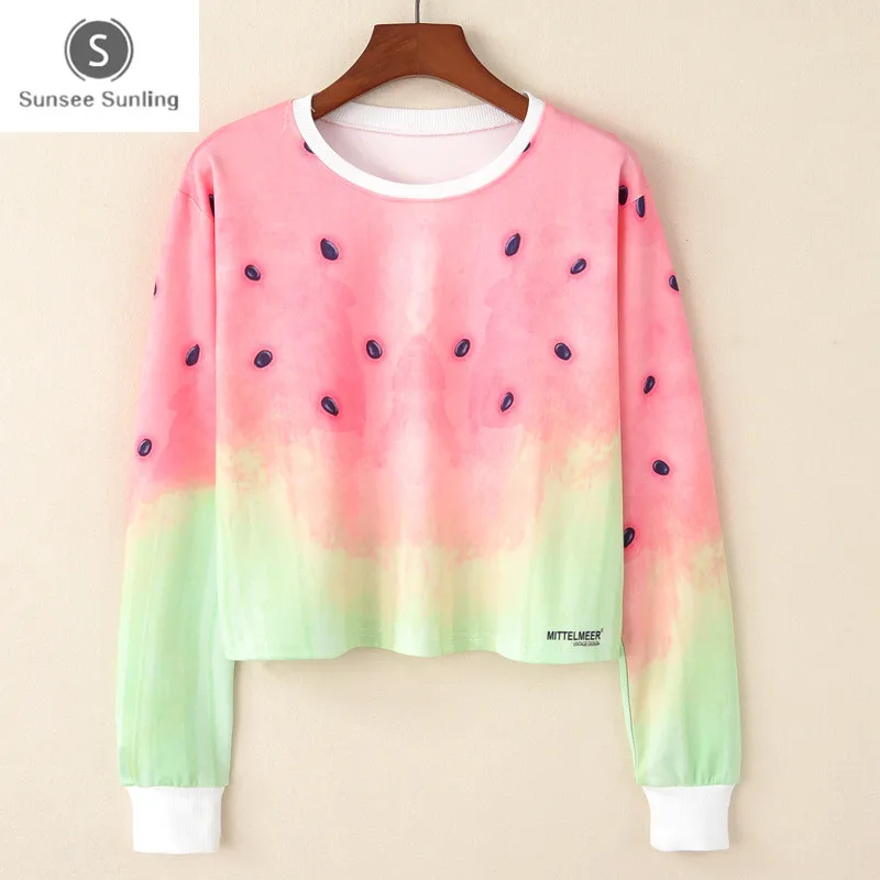 

Autunm Hoodeis Bts Harajuku cute Watermelon Print Women Sweatshirts Fashion Long Sleeved Watermelon Stamp Cute Female Hoodies