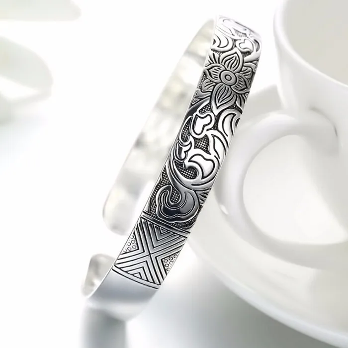 Lotus Thai Silver Bangle Bracelet - Jbr4*