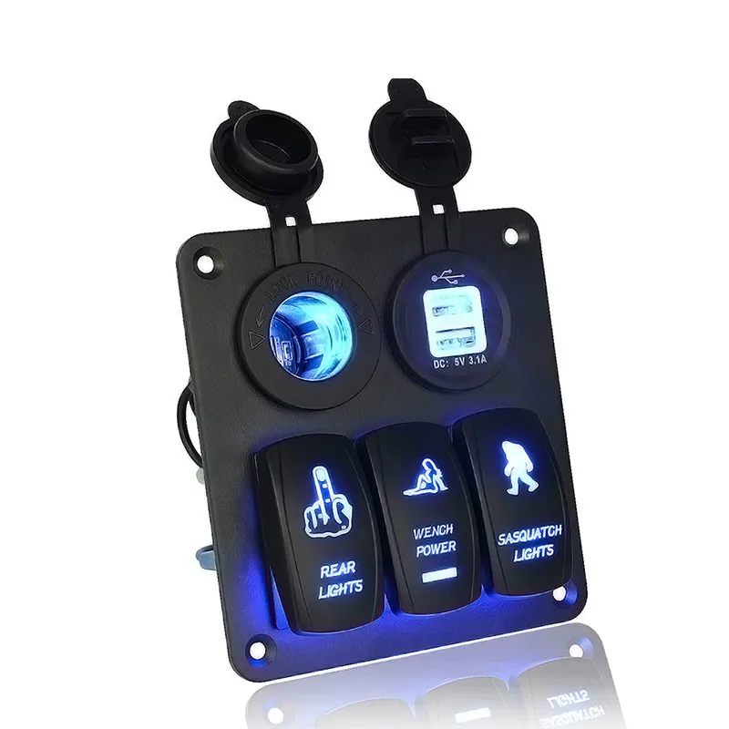 

Car-Styling 3 Gang Waterproof Rocker Switch Panel12V LED 3.1A Dual USB Cigarette Lighter Socket Adapter For Car Boat