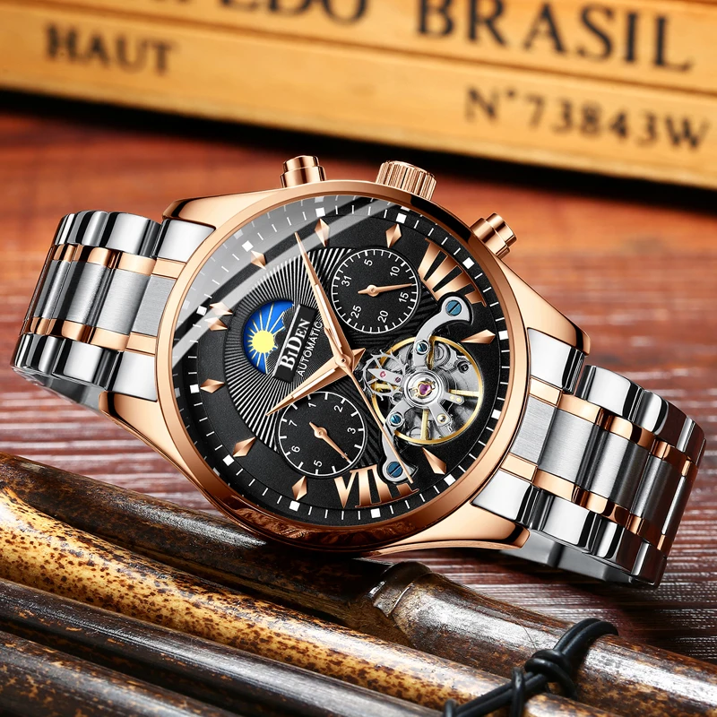 الرجال ووتش التلقائي الميكانيكية ووتش توربيون الرياضة الذكور ساعة عارضة الأعمال الصلب الكامل الرجعية ساعة اليد Relojes هومبر هدية