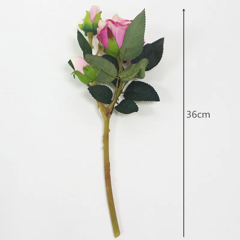 Flone 3 Heads Artificial Flannelette Rose Flower Simulation Flowers For Wedding Home Dining Table Party Office Decoration (14)