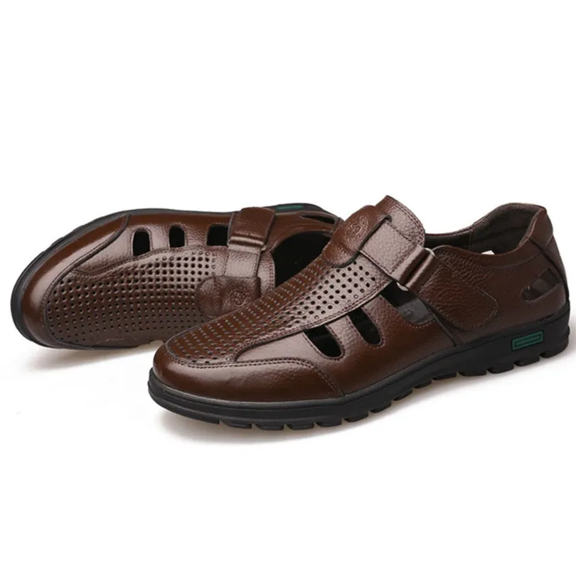 Сандалии LIN KING мужские с вырезами однотонные туфли из искусственной кожи дышащие