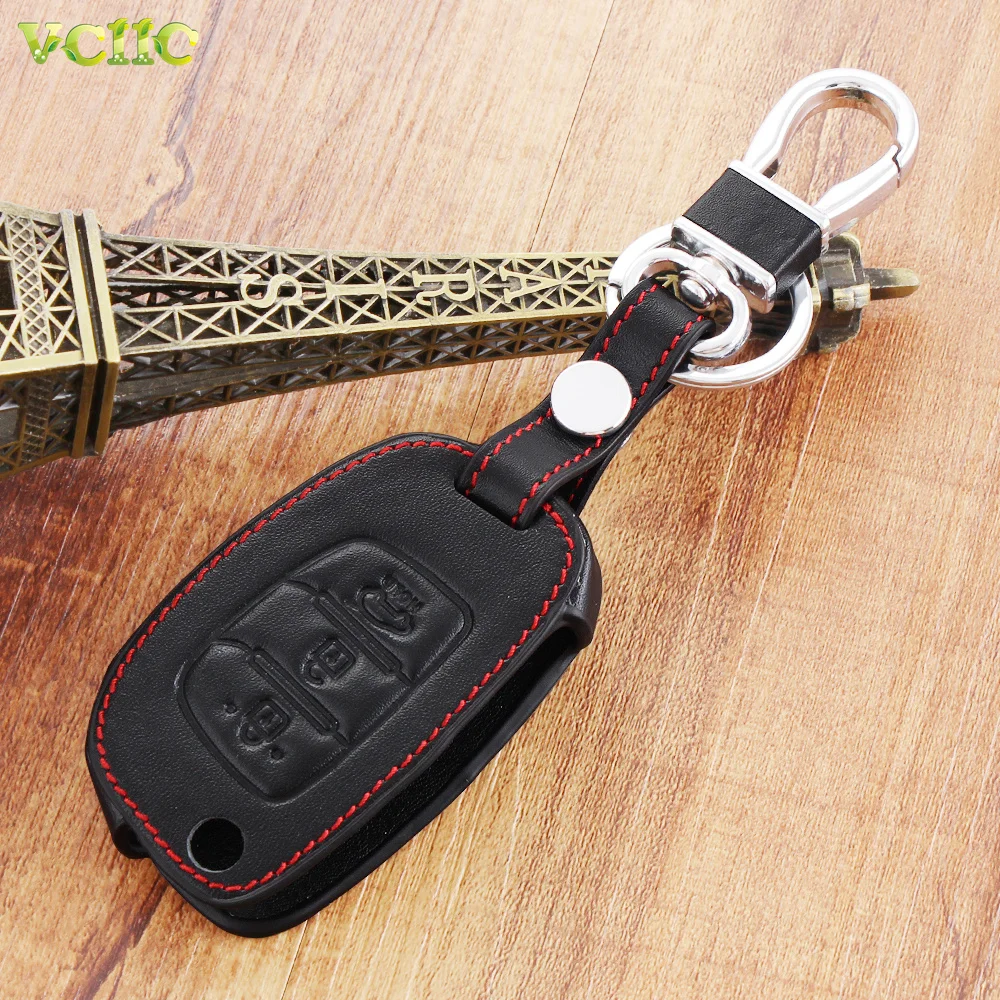 Genuine Leather Car Remote Key Holder Case Cover For Hyundai i20 i30