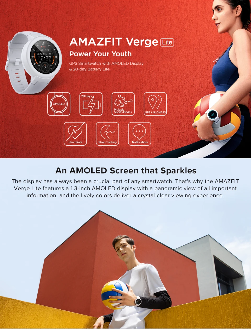 Amazfit Verge Lite английская версия gps Смарт-часы 1," AMOLED экран Улучшенный HR сенсор 20 дней Срок службы батареи