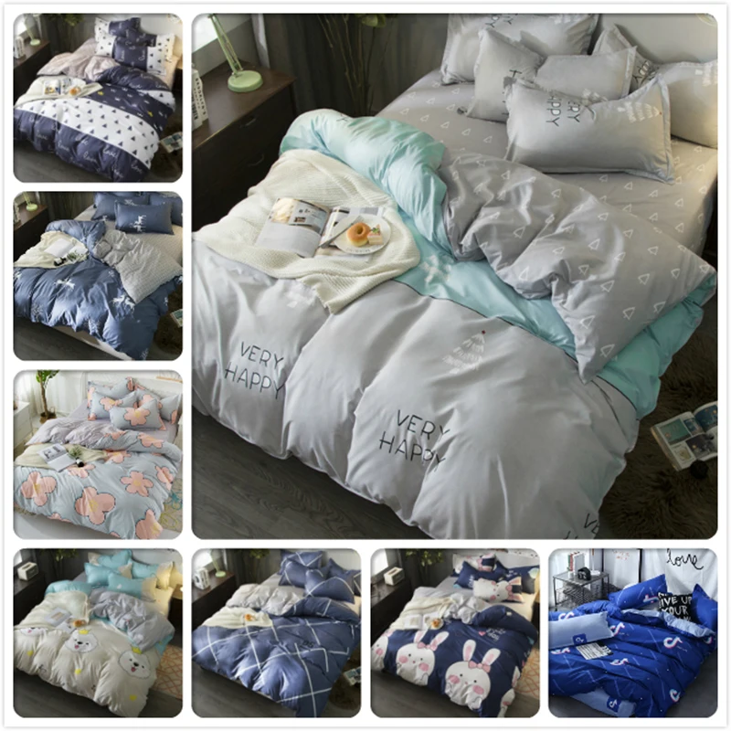 

Simple Grey 3/4 pcs Bedding Sets Duvet Cover Sheet Pillowcase Soft Cotton Bed Linens Kids Child Single Twin Queen King Size Suit