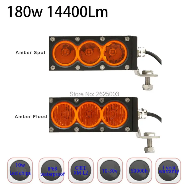  180W 33inch Straight Single Row Dual Two Color White Amber Led Offroad Light Bar with Cree 10W Supe