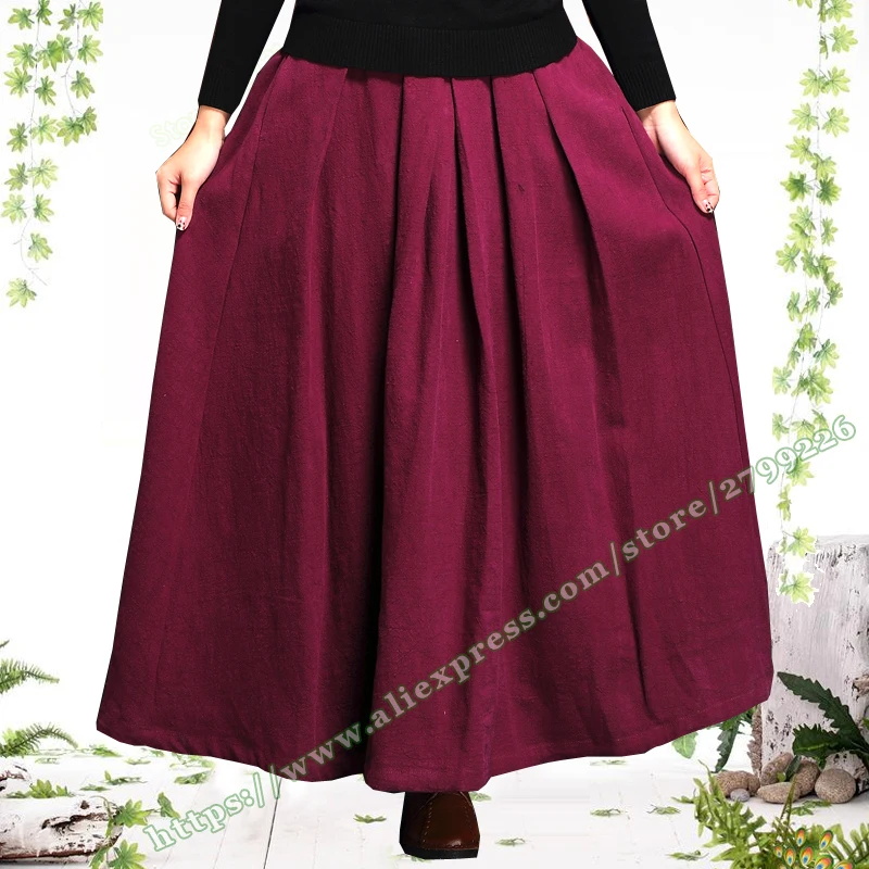 2018 Herfst En Winter Plus Size 4XL 5XL 6XL XXXXXL Vintage Casual Katoen en Linnen Vrouwelijke Geplooide Lange Maxi Rokken voor Womens 2018 Herfst En Winter Plus Size 4XL 5XL 6XL XXXXXL Vintage Casual Katoen en Linnen Vrouwelijke Geplooide Lange Maxi Rokken voor Womens
