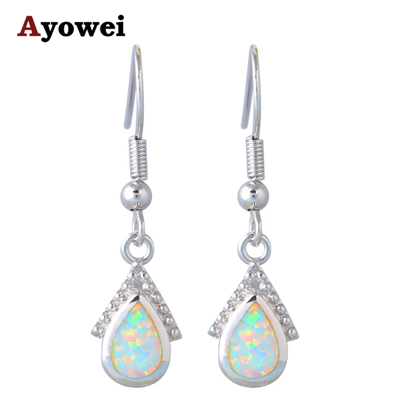

Top Sell Super Suppiler White Fire Opal Silver Stamped Birthday Gifts Dangle Earrings Fashion Jewelry for Women OE575A